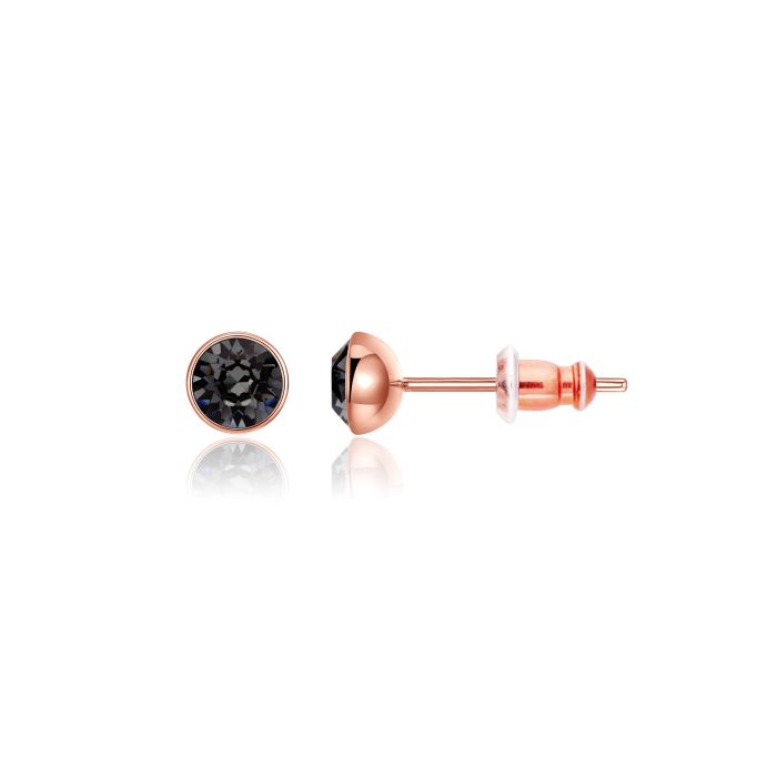 Signature Stud Earrings with 3 Sizes Crt Silver Night Swarovski Crystals Rose Gold Plated