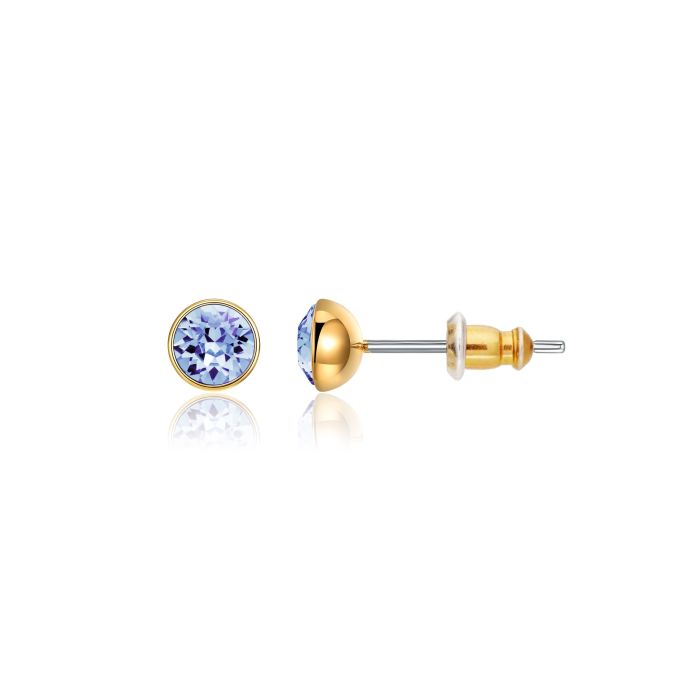 Signature Stud Earrings with 3 Sizes Carat Light Sapphire Swarovski Crystals Gold Plated