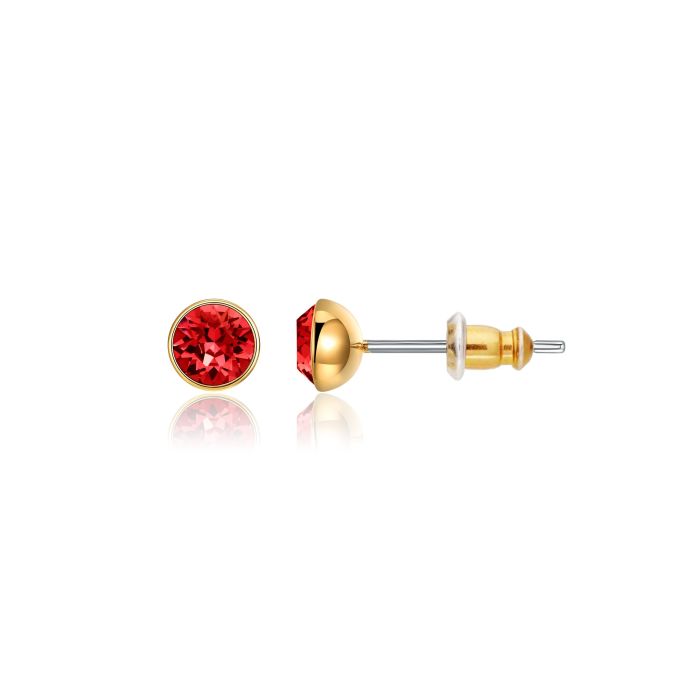 Signature Stud Earrings with 3 Sizes Carat Light Siam Swarovski Crystals Gold Plated