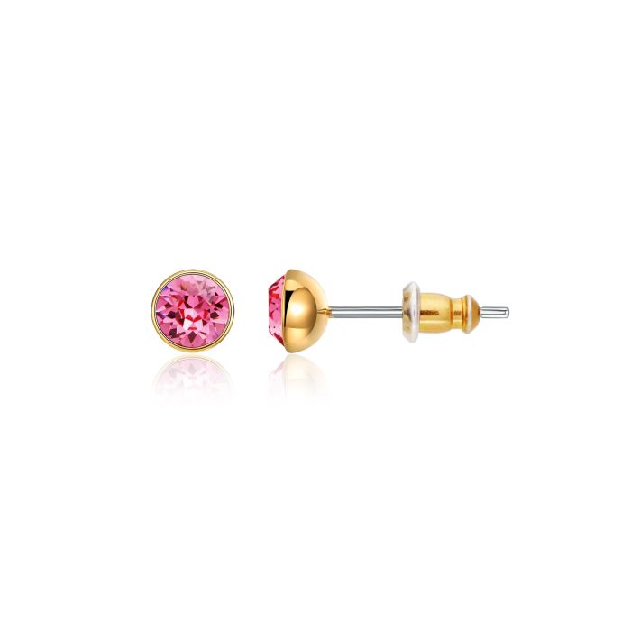 Signature Stud Earrings with 3 Sizes Carat Rose Swarovski Crystals Gold Plated
