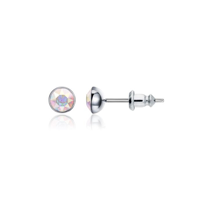 Signature Stud Earrings with 3 Sizes Carat Aurore Boreale Swarovski Crystals Rhodium Plated