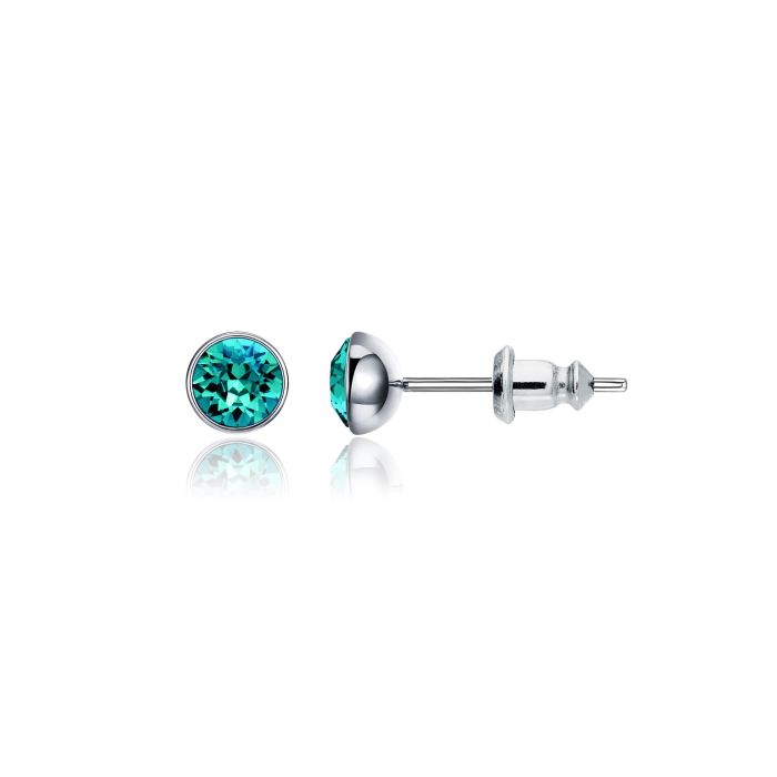 Signature Stud Earrings with 3 Sizes Carat Blue Zircon Swarovski Crystals Rhodium Plated