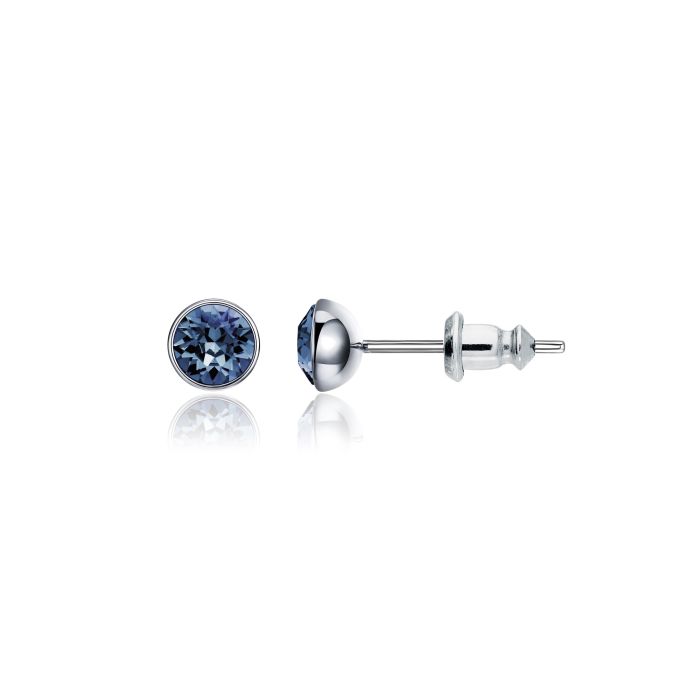 Signature Stud Earrings with 3 Sizes Carat Denim Blue Swarovski Crystals Rhodium Plated