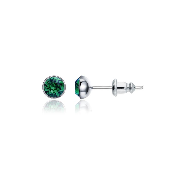 Signature Stud Earrings with 3 Sizes Carat Emerald Swarovski Crystals Rhodium Plated