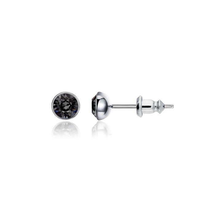 Signature Stud Earrings with 3 Sizes Carat Silver Night Swarovski Crystals Rhodium Plated