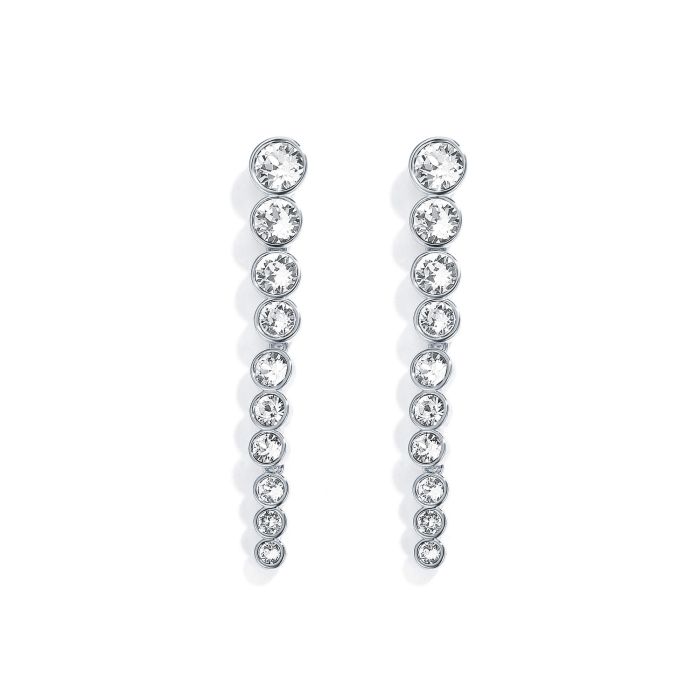Tennis Cascade Drop Earrings with Clear Swarovski Crystals Rhodium Plated