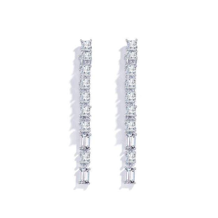 Tennis Double Cascade Drop Earrings with Clear Cubic Zirconia