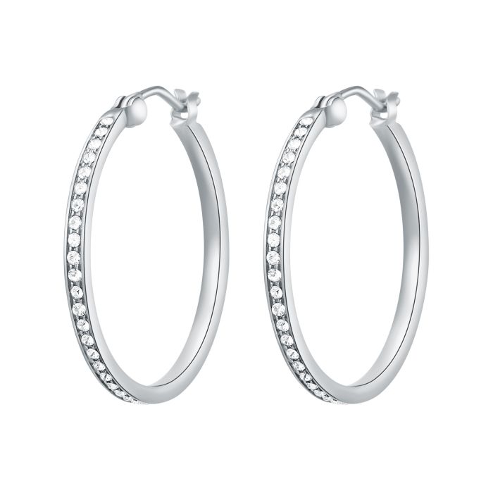 Eternity Mix Carrier Hoop Earrings 26mm Clear Crystal Rhodium Plated