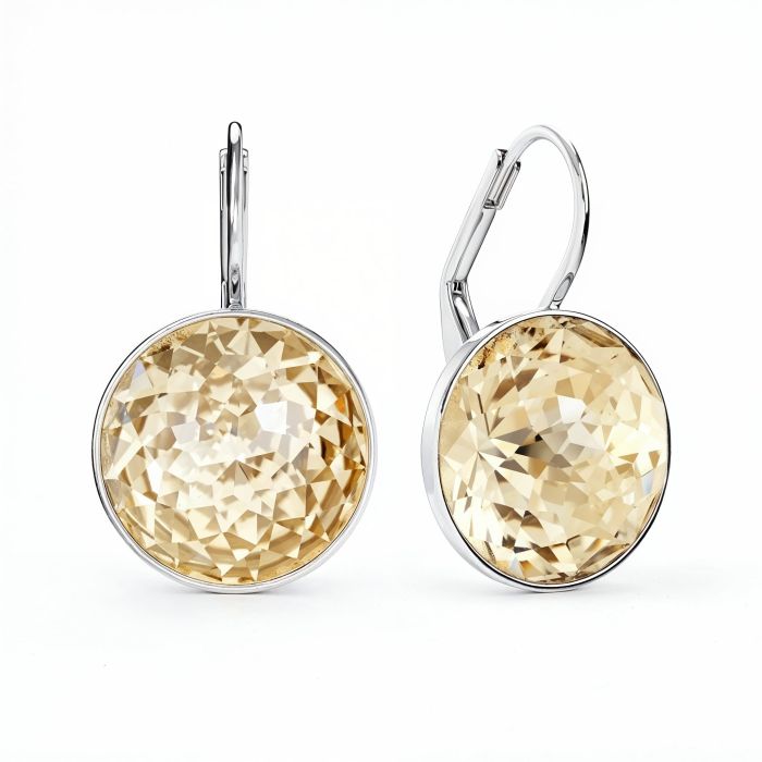 Bella Earrings 10 Carat Drop Earrings Champagne Crystals Rhodium Plated