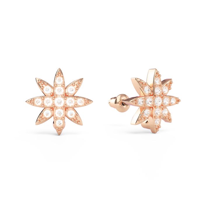 Polaris Star Mix Stud Earrings Clear Crystals Rose Gold Plated