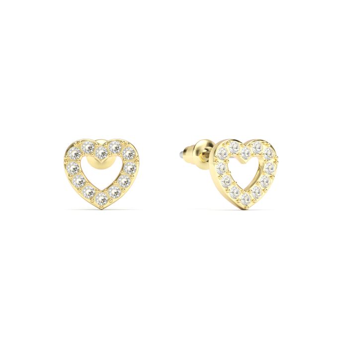 Open Heart Stud Earrings Clear Crystals Gold Plated
