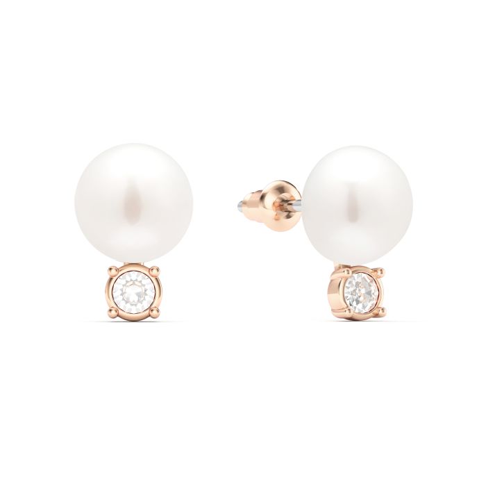 Dewdrop Freshwater Pearl Crystals Stud Earrings White Freshwater Pearl Rose Gold Plated