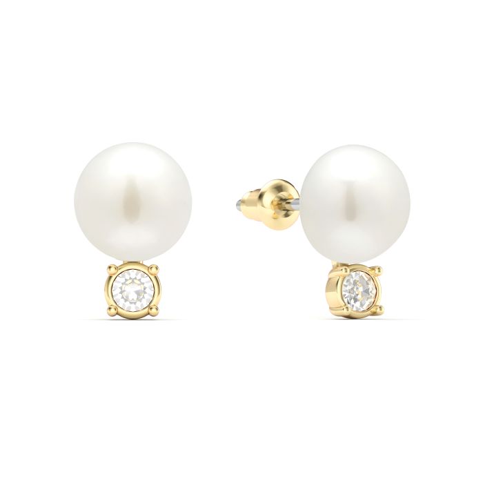 Dewdrop Freshwater Pearl Crystals Stud Earrings White Freshwater Pearl Gold Plated