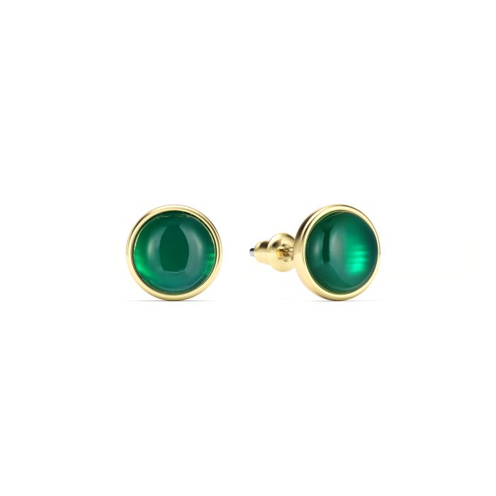 Round Petite Cabochon Stud Earrings Green Onyx Gold Plated