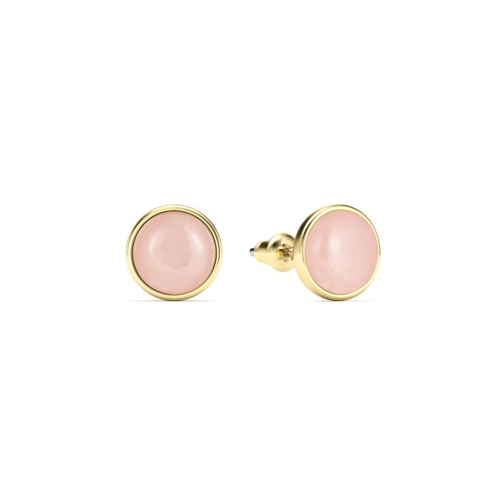 Round Petite Cabochon Stud Earrings Rose Quartz Gold Plated