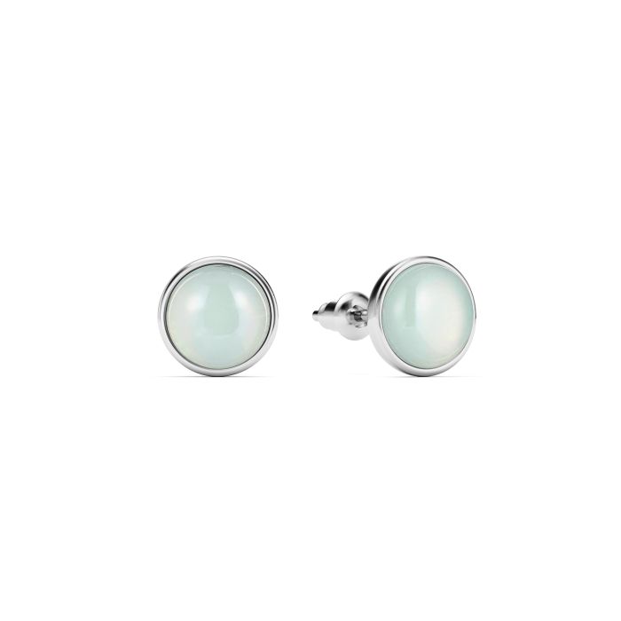 Round Petite Cabochon Stud Earrings Amazonite Rhodium Plated