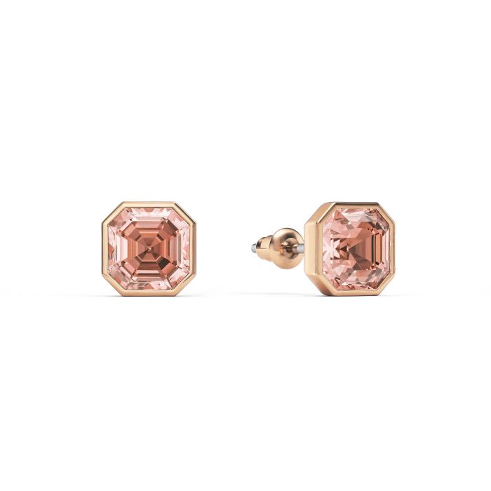 Asscher Stud Earrings with Vintage Rose Crystals Rose Gold Plated