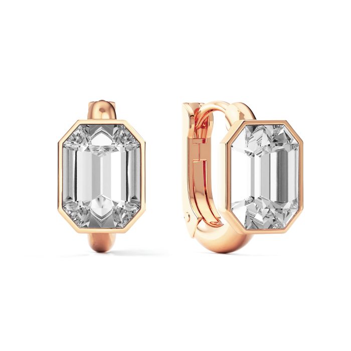 Octagon Statement Hoop Earrings with Clear Crystals Rose Gold Plated