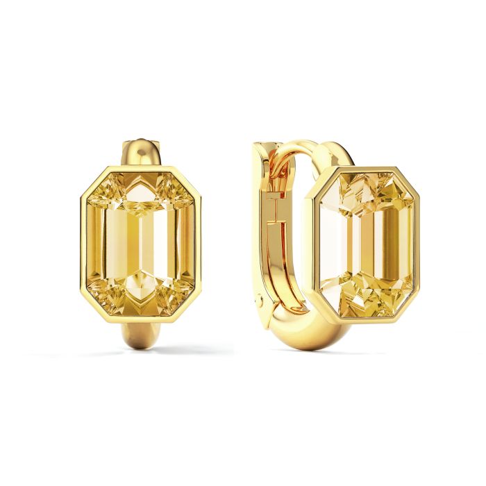 Octagon Statement Hoop Earrings with Crystal Golden Shadow Crystals Gold Plated