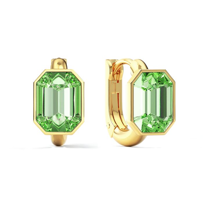 Octagon Statement Hoop Earrings with Peridot Crystals Gold Plated