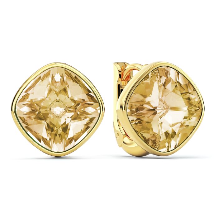 Cushion Statement Hoop Earrings with Crystal Golden Shadow Crystals Gold Plated