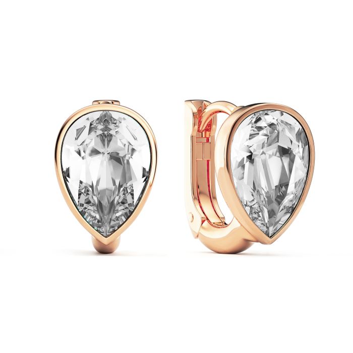 Teardrop Statement Hoop Earrings with Clear Crystals Rose Gold Plated