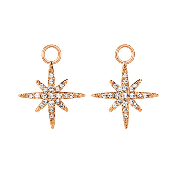 Polaris Star Mix Hoop Earring Charms made with Clear Swarovski Crystals Rose Gold Plated