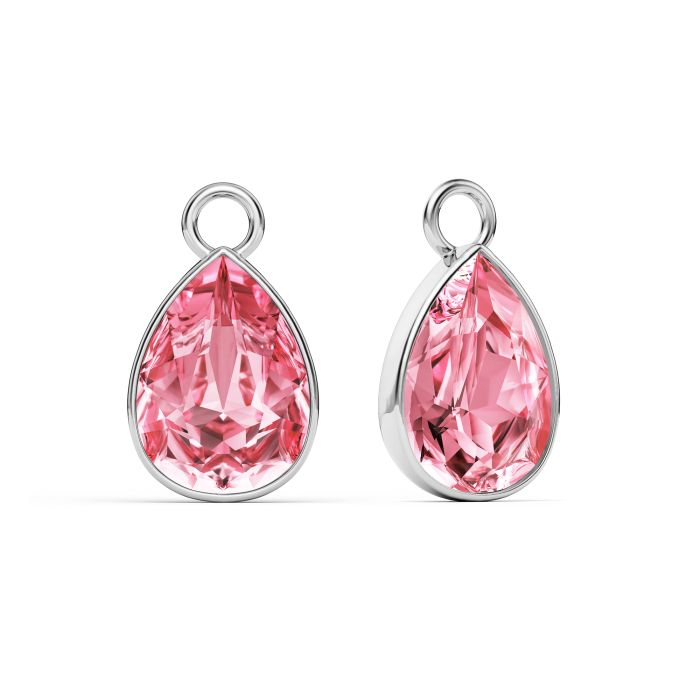 Statement Teardrop Mix Charms with Light Rose Swarovski Crystals Rhodium Plated