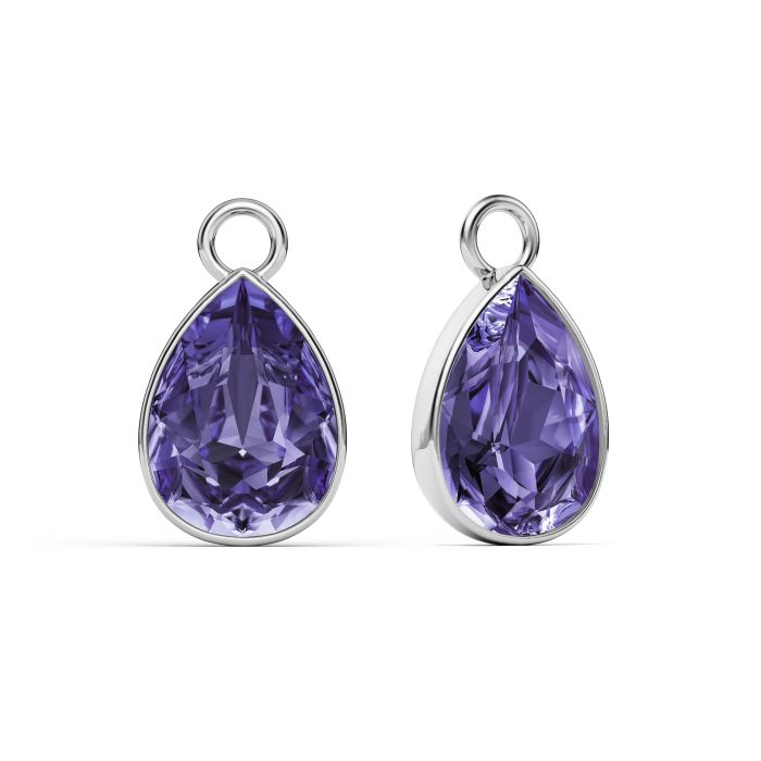 Statement Teardrop Mix Charms with Tanzanite Swarovski Crystals Rhodium Plated