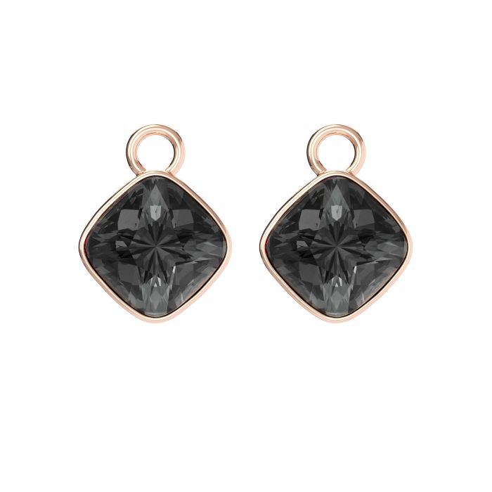 Cushion Mix Charms with Crystal Silver Night Swarovski Crystal Rose Gold Plated