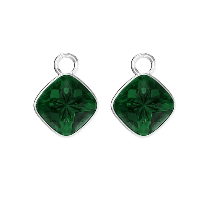 Cushion Mix Charms with Emerald Swarovski Crystal Rhodium Plated