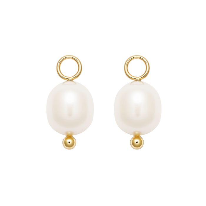Oval Freshwater Pearl Drop Mix Charm Gold Plated