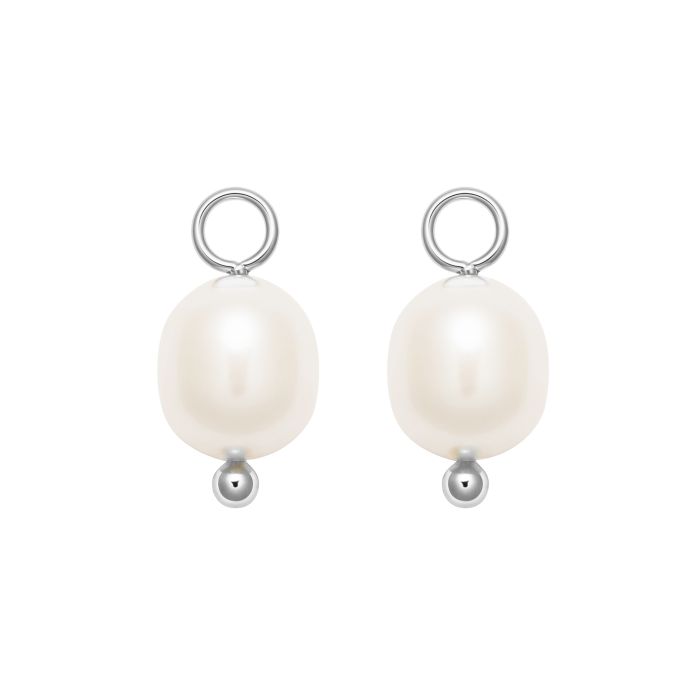 Oval Freshwater Pearl Drop Mix Charm Rhodium Plated