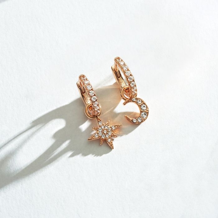 Star and Moon Mix Charms Clear Crystals Rose Gold Plated