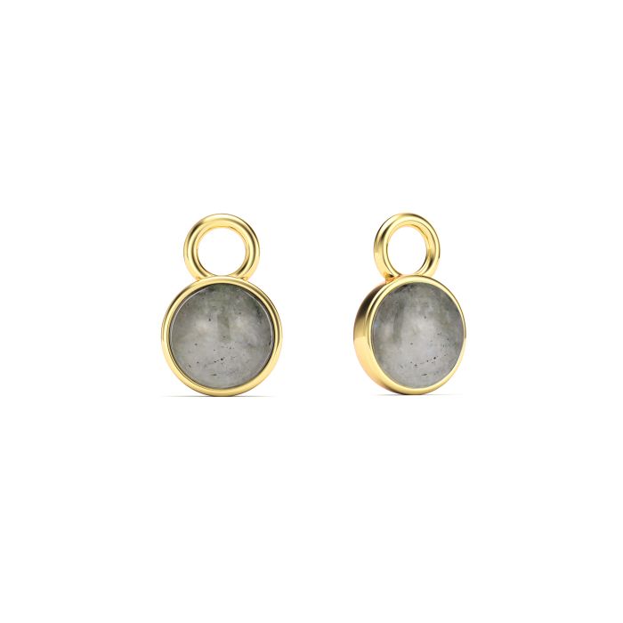 Round Petite Cabochon Mix Charms Grey Moonstone Gold Plated
