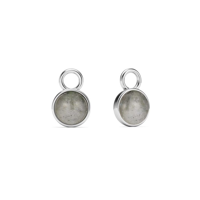 Round Petite Cabochon Mix Charms Grey Moonstone Rhodium Plated