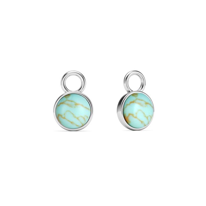 Round Petite Cabochon Mix Charms Turquoise Rhodium Plated