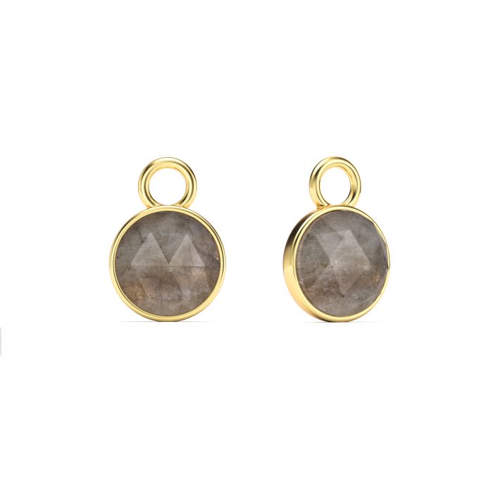 Round Rose Cut Grey Moonstone Mix Charms Gold Plated
