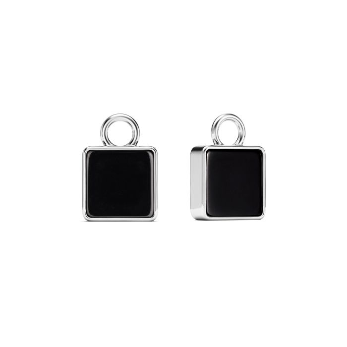Square Mix Charms Black Onyx Rhodium Plated