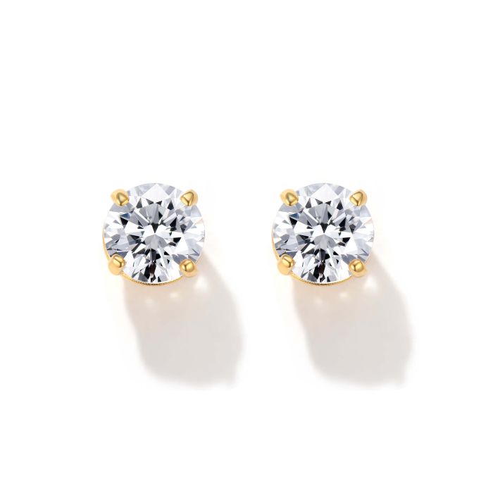 Solitaire Clear Cubic Zirconia Sterling Silver Stud Earrings 4mm Gold Plated