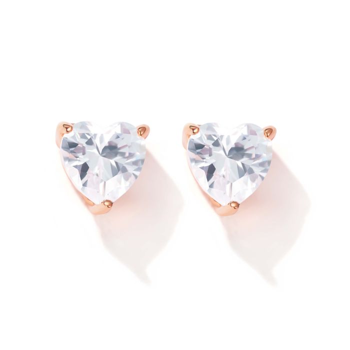 Solitaire Heart Clear Cubic Zirconia Sterling Silver Stud Earrings 5mm Rose Gold Plated