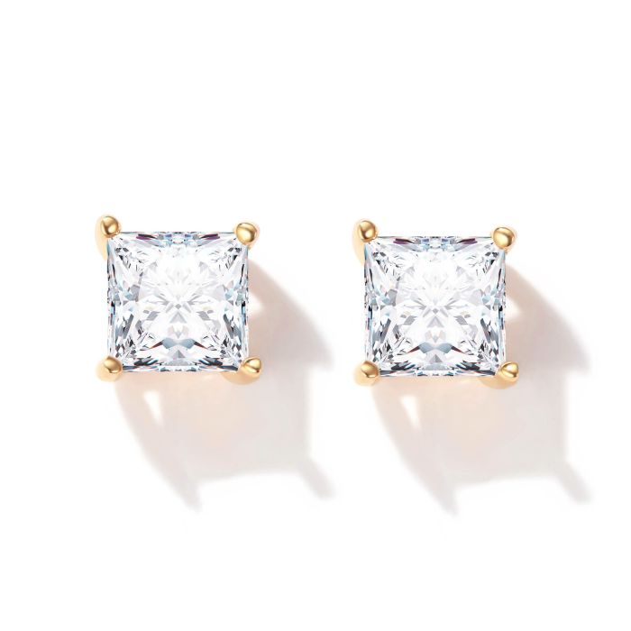 Solitaire Square Clear Cubic Zirconia Sterling Silver Stud Earrings 5mm Gold Plated