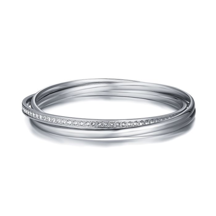 Trinity Interlocking Bracelet Bangle with Clear Swarovski Crystals Rhodium Plated