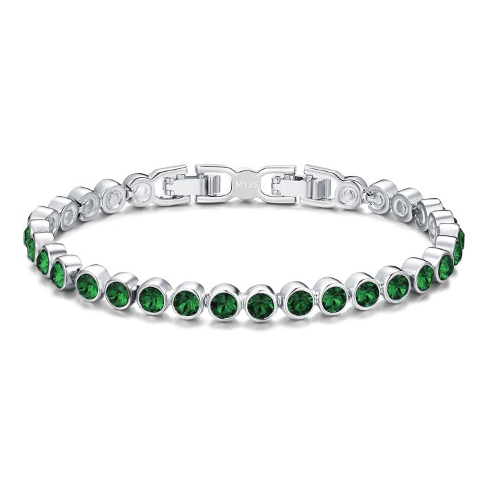 Tennis Bracelet with Emerald Swarovski Crystal Rhodium Plated