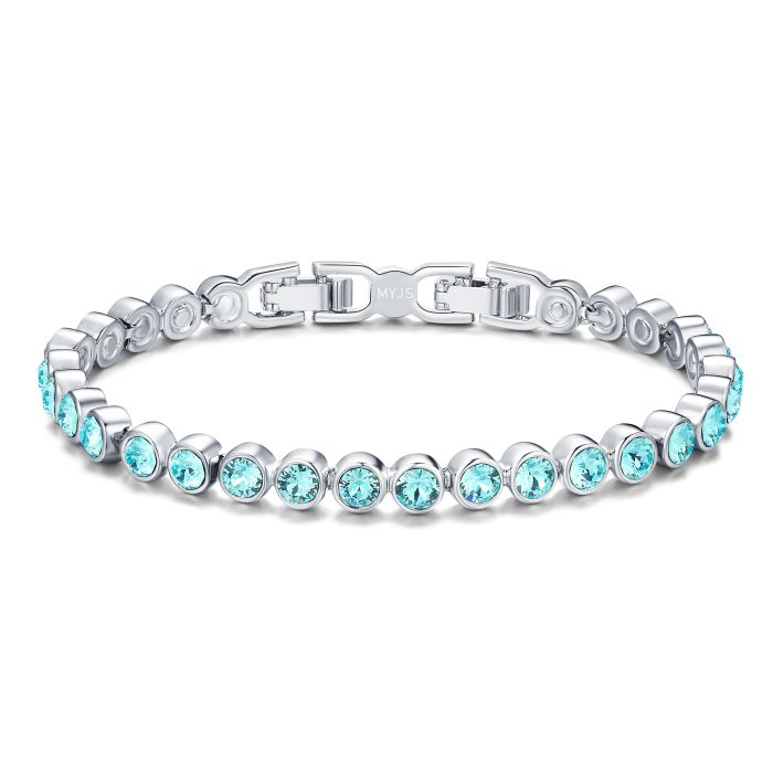 Tennis Bracelet with Light Turquoise Swarovski Crystal Rhodium Plated