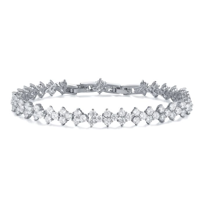 Victoria Regal Clear Cubic Zirconia Tennis Bracelet Bridal Rhodium Plated