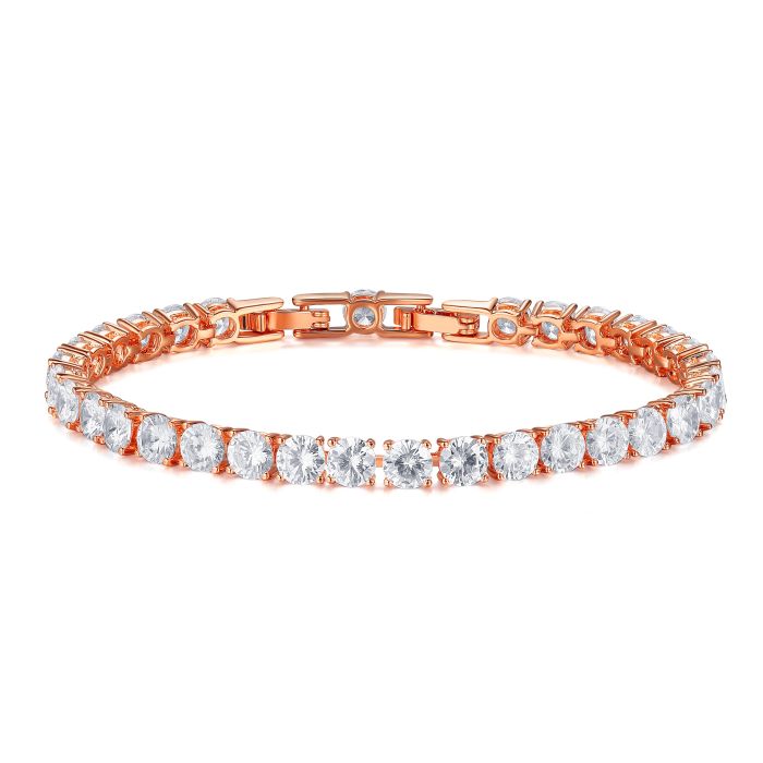 Jazz Tennis Bracelet with 5mm Clear Cubic Zirconia Bridal Rose Gold Plated