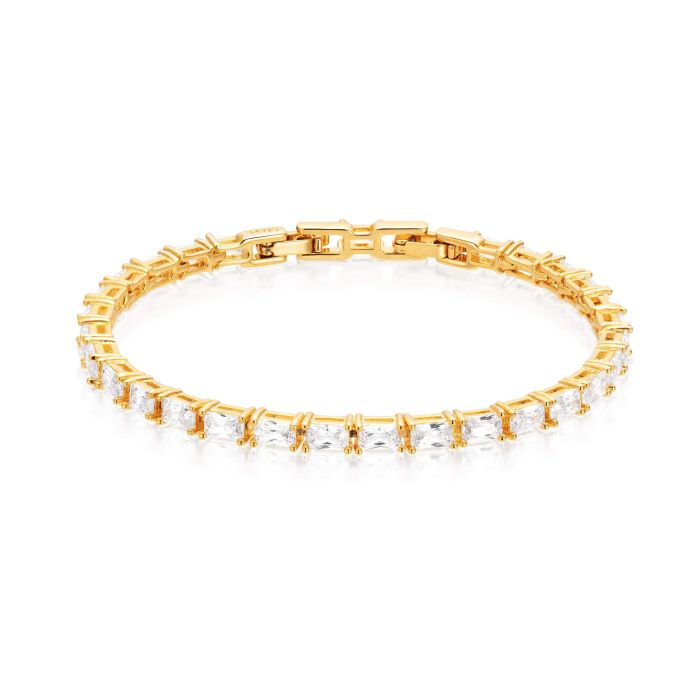 Jazz Tennis Bracelet with Baguette Cut Clear Cubic Zirconia Bridal Gold Plated