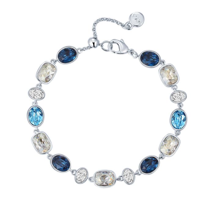 Festival Rose Bracelet with Blue Swarovski Crystals Bridal Rhodium Plated
