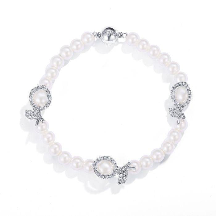 Enfold Pearl Affinity Bracelet with White Swarovski Crystals Rhodium Plated